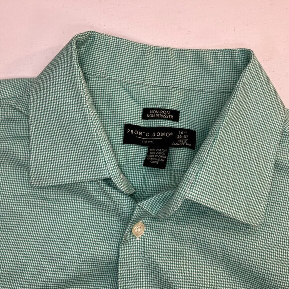 Pronto Uomo Men's Green Houndstooth Dress Shirt - Size 16.5 36-37 Tall - Picture 3 of 6